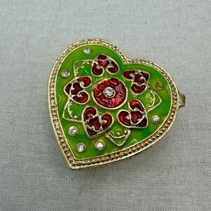 Heart Enamel Green and Gold Trinket Box